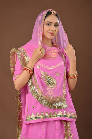 Pink Faux Georgette Rajputi Poshak featuring Gota Patti Embroidery