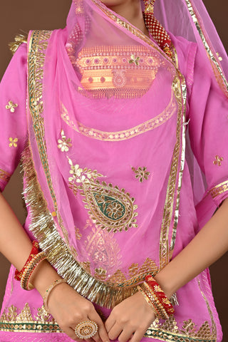 Pink Faux Georgette Rajputi Poshak featuring Gota Patti Embroidery