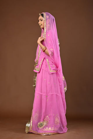 Pink Faux Georgette Rajputi Poshak featuring Gota Patti Embroidery