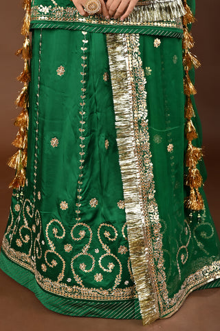 Green Pure Georgette Rajputi Poshak featuring Zero Gota Patti with tiki Embroidery