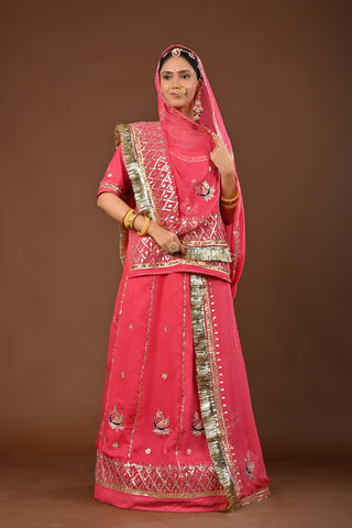 Gajari Rajputi Poshak with Gota Patti with kundan in Faux Georgette