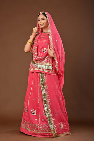 Gajari Rajputi Poshak with Gota Patti with kundan in Faux Georgette
