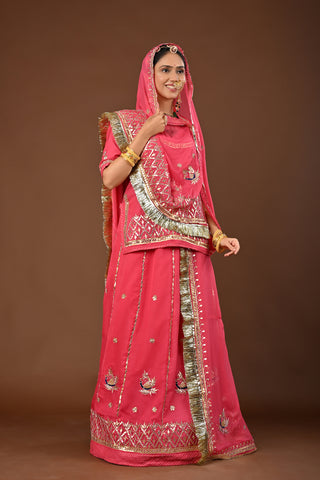 Gajari Rajputi Poshak with Gota Patti with kundan in Faux Georgette