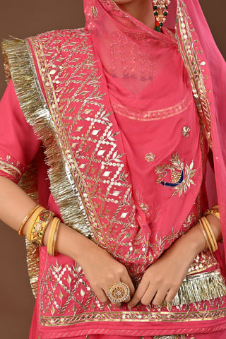 Gajari Rajputi Poshak with Gota Patti with kundan in Faux Georgette