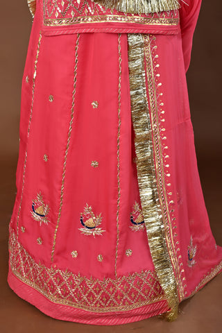 Gajari Rajputi Poshak with Gota Patti with kundan in Faux Georgette