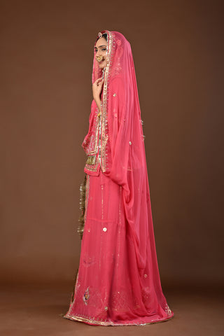 Gajari Rajputi Poshak with Gota Patti with kundan in Faux Georgette