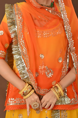 Yellow Orange Shaded Rajputi Poshak with Zero Gota Patti in Pure Georgette