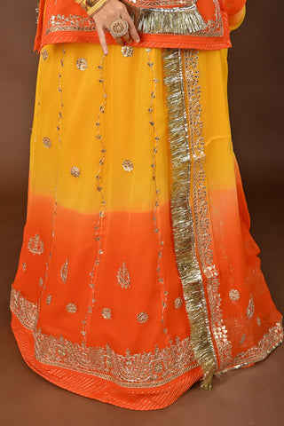 Yellow Orange Shaded Rajputi Poshak with Zero Gota Patti in Pure Georgette