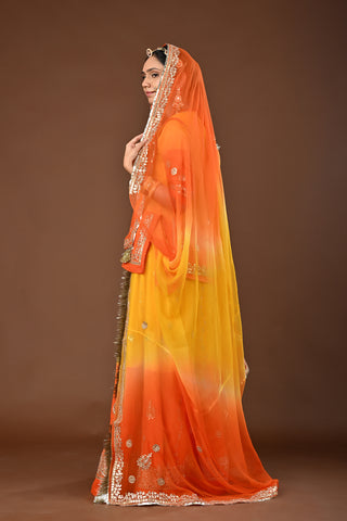 Yellow Orange Shaded Rajputi Poshak with Zero Gota Patti in Pure Georgette