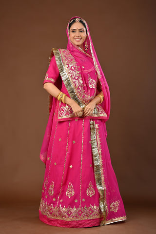 Rani Traditional Rajputi Poshak in Faux Georgette with Gota Patti with kundan Work