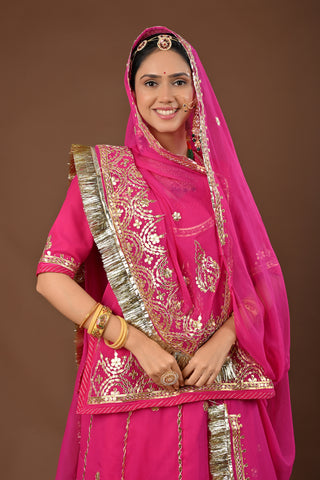 Rani Traditional Rajputi Poshak in Faux Georgette with Gota Patti with kundan Work