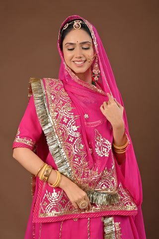 Rani Traditional Rajputi Poshak in Faux Georgette with Gota Patti with kundan Work