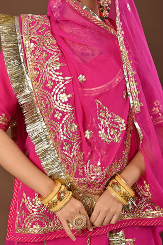 Rani Traditional Rajputi Poshak in Faux Georgette with Gota Patti with kundan Work