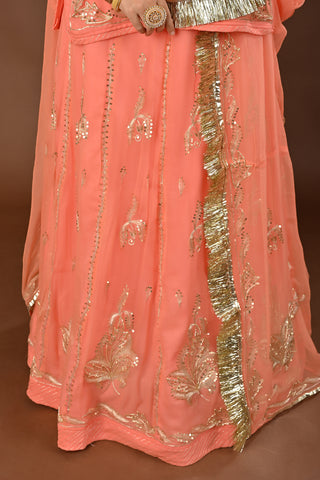 Peach Rajputi Poshak with Aari Pittan with kasab in Pure Georgette