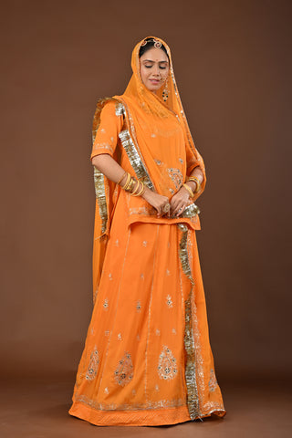 Yellow Faux Georgette Rajputi Poshak featuring Aari Pittan with kasab Embroidery
