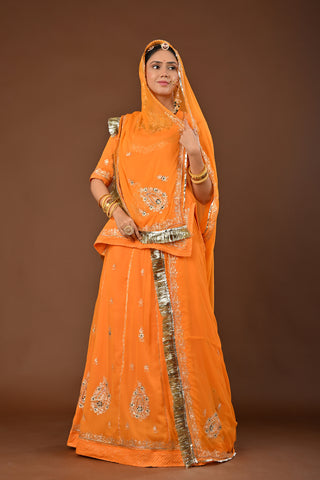 Yellow Faux Georgette Rajputi Poshak featuring Aari Pittan with kasab Embroidery