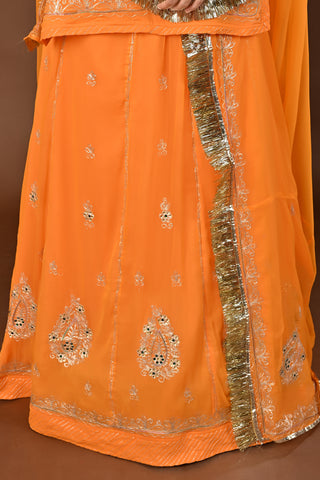 Yellow Faux Georgette Rajputi Poshak featuring Aari Pittan with kasab Embroidery