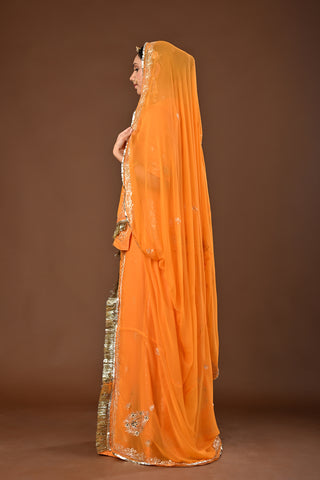Yellow Faux Georgette Rajputi Poshak featuring Aari Pittan with kasab Embroidery