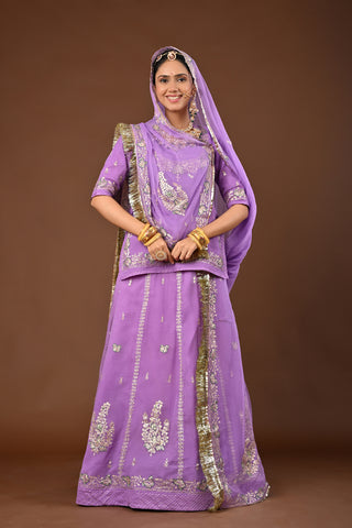 Lavender Pure Georgette Rajputi Poshak featuring Jamdani Aari Pittan Embroidery