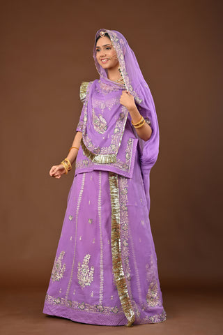 Lavender Pure Georgette Rajputi Poshak featuring Jamdani Aari Pittan Embroidery