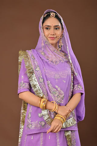 Lavender Pure Georgette Rajputi Poshak featuring Jamdani Aari Pittan Embroidery