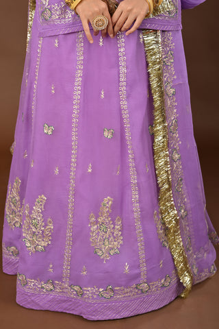 Lavender Pure Georgette Rajputi Poshak featuring Jamdani Aari Pittan Embroidery