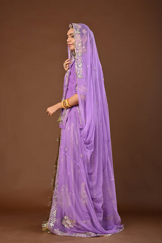 Lavender Pure Georgette Rajputi Poshak featuring Jamdani Aari Pittan Embroidery