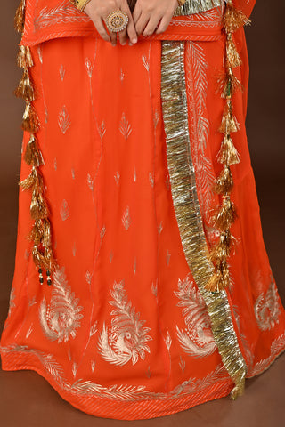 Orange Traditional Rajputi Poshak in Pure Georgette with Jamdani Aari Pittan Work