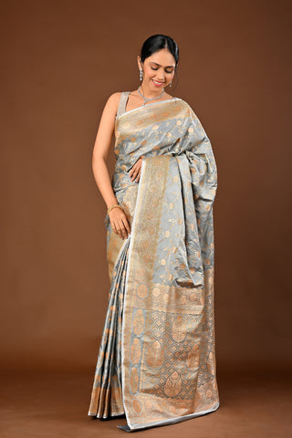 Grey Saree crafted in Banarasi Silk with Silk Saree with Traditional Banarasi Weave