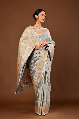 Grey Saree crafted in Banarasi Silk with Silk Saree with Traditional Banarasi Weave