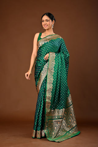 Two tone - Green - blue Banarasi Silk Saree: Silk Saree with Traditional Banarasi Weave
