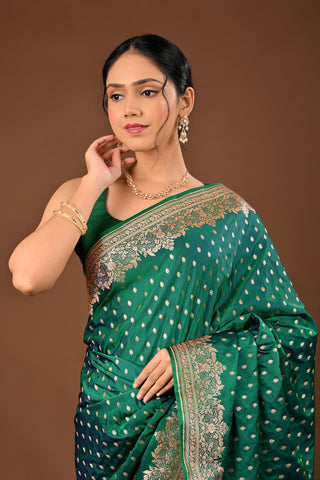 Two tone - Green - blue Banarasi Silk Saree: Silk Saree with Traditional Banarasi Weave