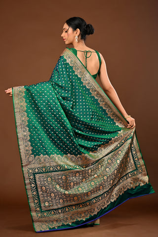 Two tone - Green - blue Banarasi Silk Saree: Silk Saree with Traditional Banarasi Weave