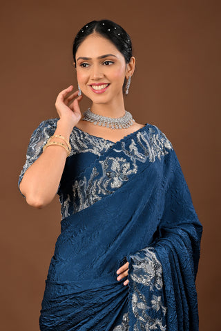 Teal Blue Saree crafted in Imported Lycra with Patch with Cutdana and Sequins with