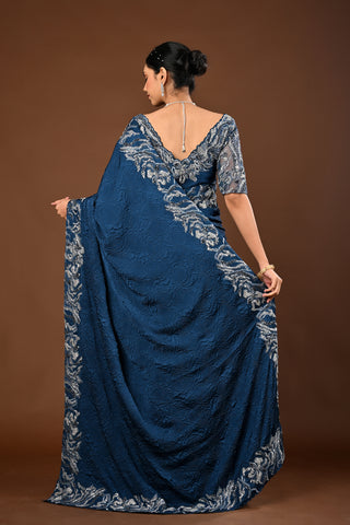 Teal Blue Saree crafted in Imported Lycra with Patch with Cutdana and Sequins with