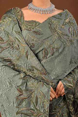 Matt Green Imported Lycra Saree with Cutdana and Zari with Resham Outlines