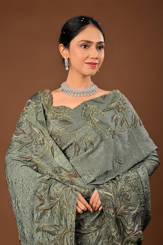 Matt Green Imported Lycra Saree with Cutdana and Zari with Resham Outlines