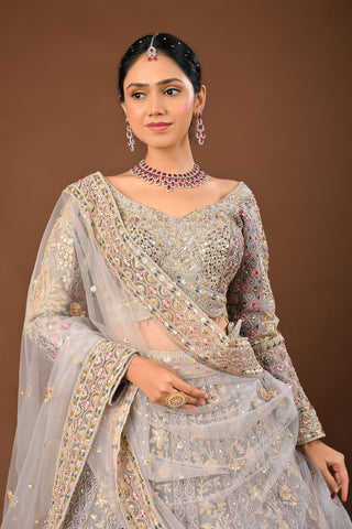 Coffee Brown Lehenga in Soft Net featuring Cutdana with Sequins