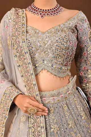 Coffee Brown Lehenga in Soft Net featuring Cutdana with Sequins