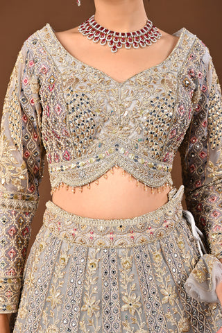 Coffee Brown Lehenga in Soft Net featuring Cutdana with Sequins