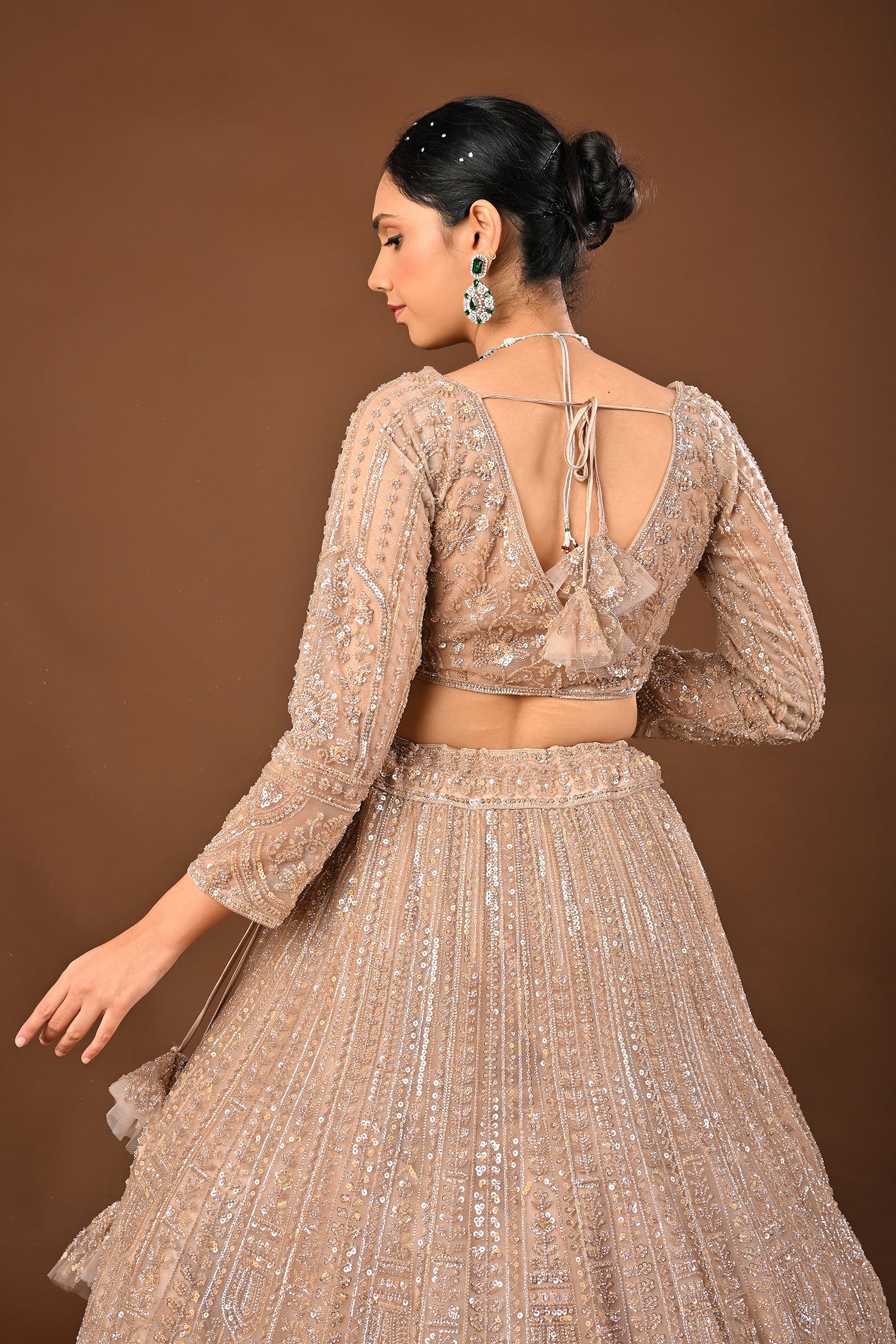 Golden Brown skin tone / beige Lehenga crafted in Soft Net with Hand P Rajvesh India Golden Brown skin tone / beige Lehenga crafted in Soft Net with Hand P Rajvesh India