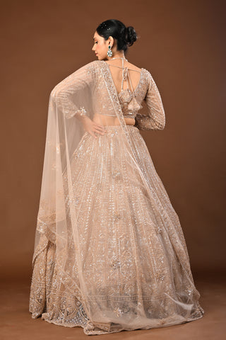 Golden Brown skin tone / beige Lehenga crafted in Soft Net with Hand Pearl with Cutdana