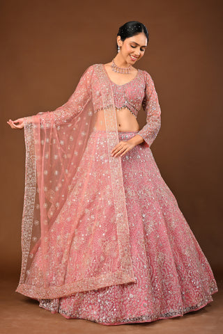Baby pink Soft Net Lehenga with Stone with Mirror and Zari