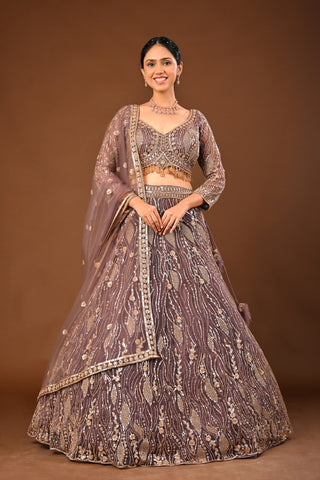 MAUVE Lehenga in Soft Net featuring Cutdana, Tubelight and Sequins