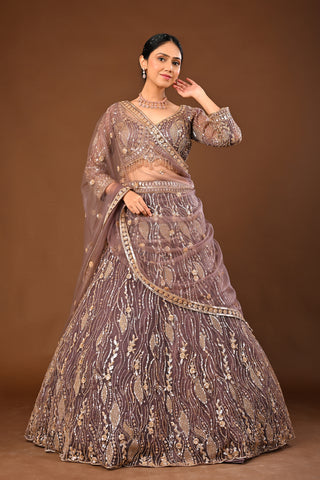 MAUVE Lehenga in Soft Net featuring Cutdana, Tubelight and Sequins