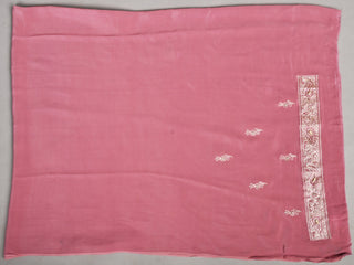Shaded Onion Pink Platinum Chiffon Saree with Jamdani Aari Kasab and Zardozi Border with persly motifs