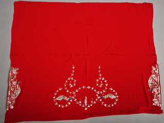 Designer Red Chinnon Saree adorned with Bandhej Saree with Gota Patti with