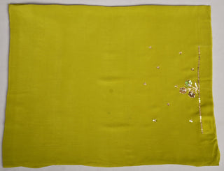 Shaded Mehendi Platinum Chiffon Saree with Gold and Silver Aari Kasab boota with Zardozi and copper sequins