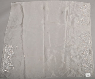 Designer Steel Grey/Silver Tissue Saree adorned with White Color Cutdana and White Sequins
