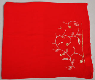 Red Platinum Chiffon Saree with Ulti Katori Jaal with aari kasab and zardozi bird motif